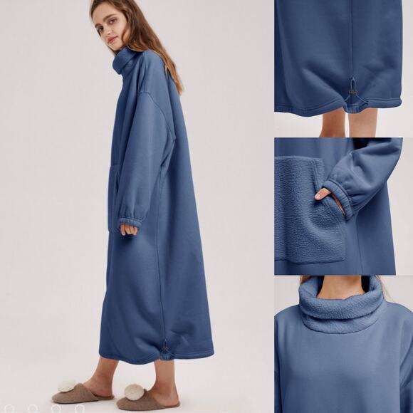 Nap Women's Mock Neck Loungewear Oversized Fleece Knit Dress Size Small - Picture 2 of 12